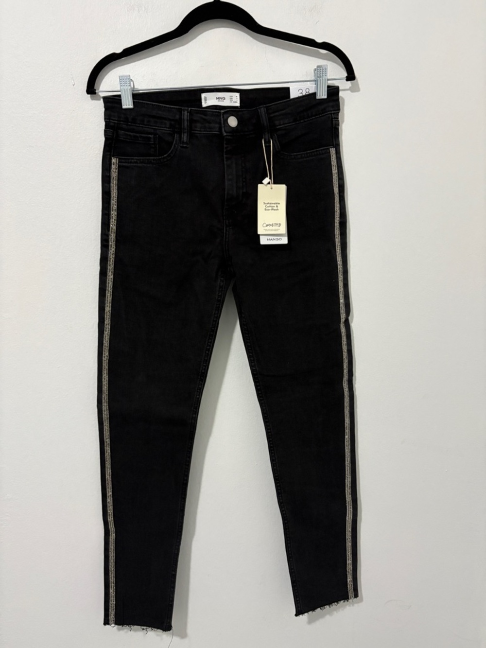 NWT Mango Black Slim Fit Jeans Rhinestone Side Stripe - size 6 - Picture 3 of 9